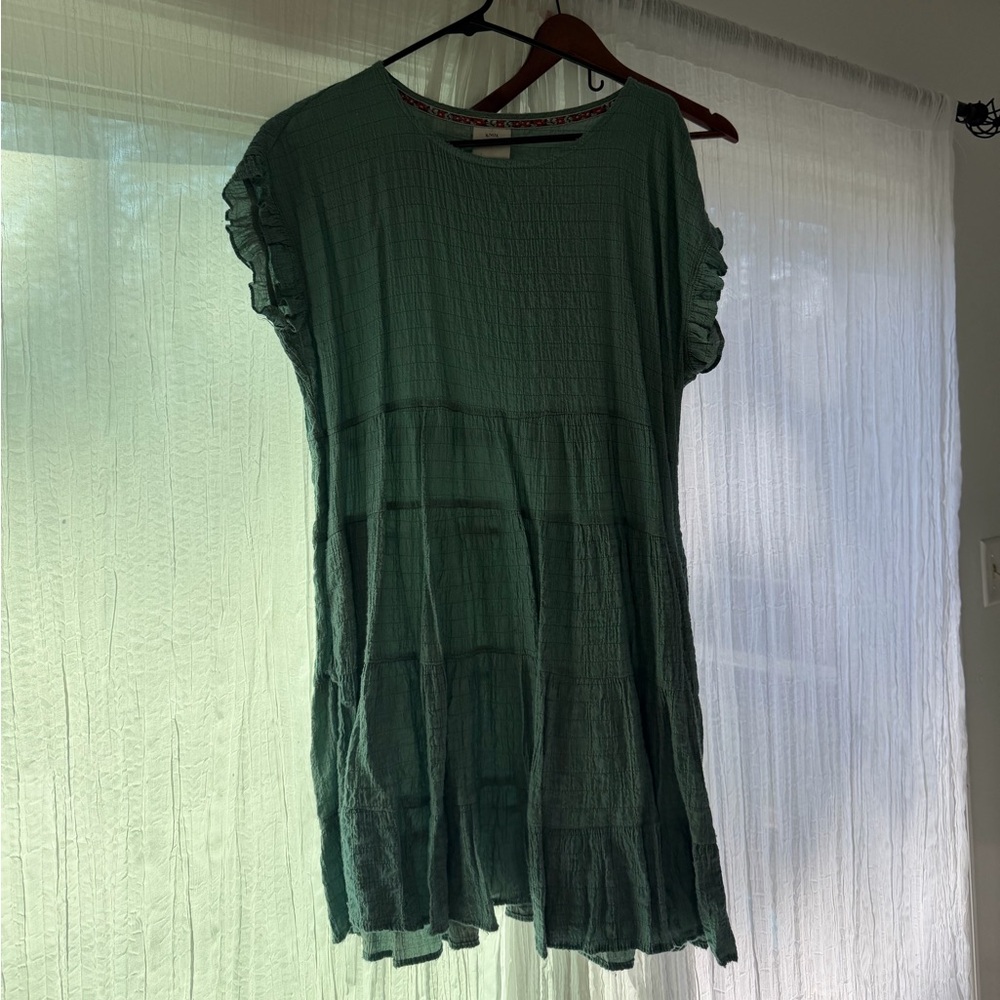 Green Ruffled Sleeve Women's Dress